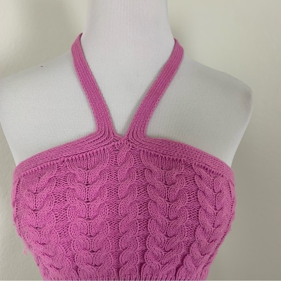 PrettyLittleThing Cable Knit Halterneck Top Size S Hot Pink - Picture 9 of 10